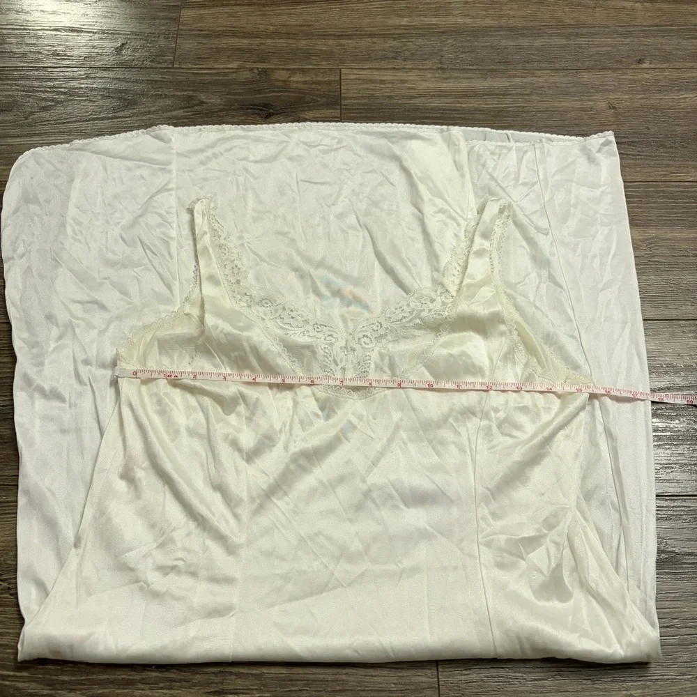 70s/80s European Vintage Triumph Silky Lace Bust Split Hem Slip Dress Ivory M/L